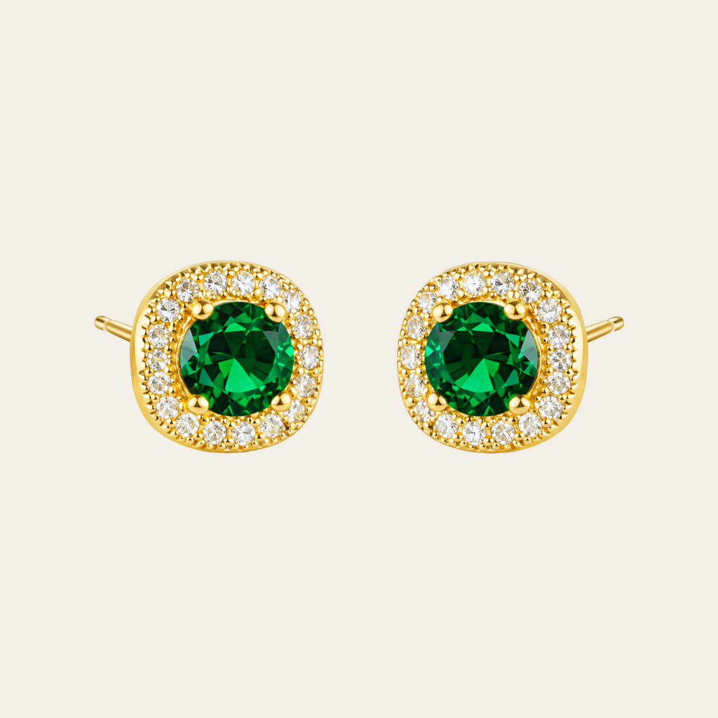 Round Zircon Emerald Green Stud Earrings