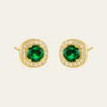 Round Zircon Emerald Green Stud Earrings