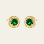 Round Zircon Emerald Green Stud Earrings