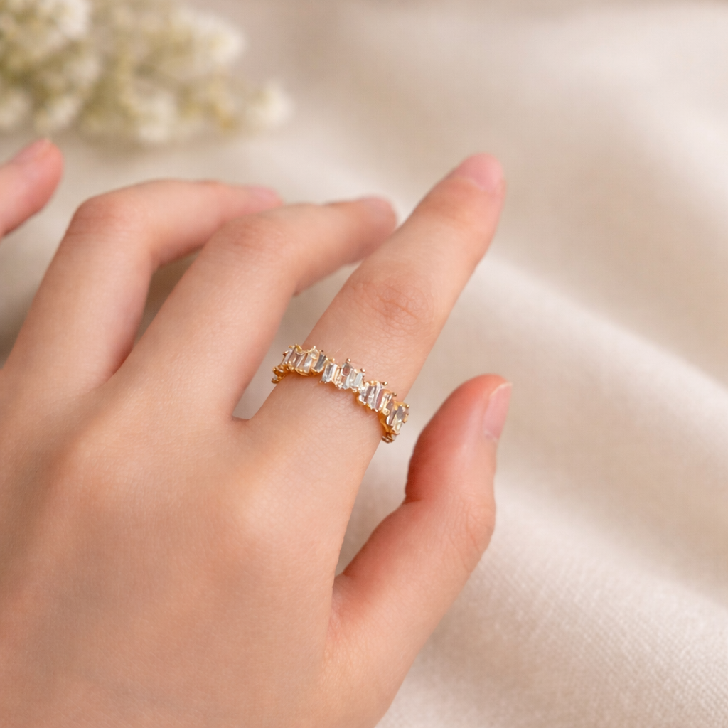 Geometric Zircon Open Ring