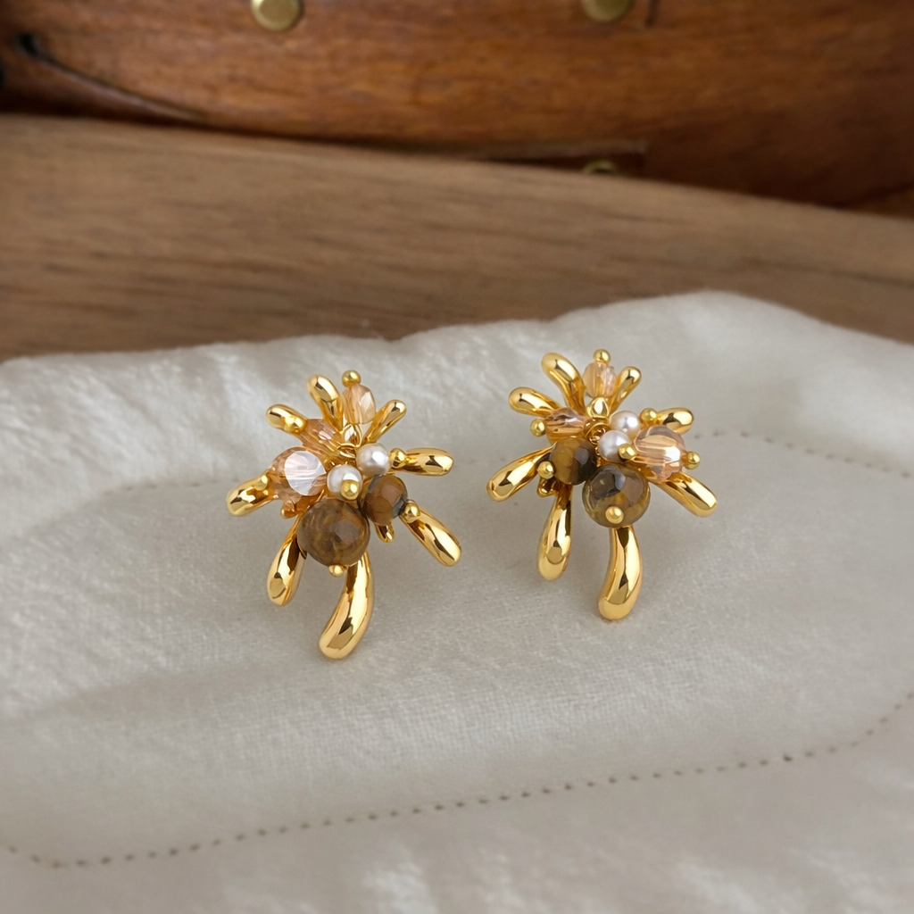 14K Gold Plated Flower Stud Earrings