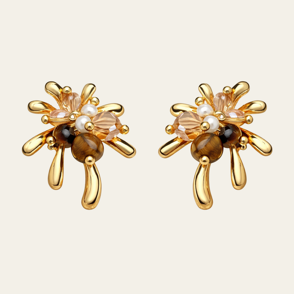 14K Gold Plated Flower Stud Earrings