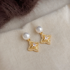 14K Gold Plated Pearl Star Drop Earrings