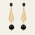 14K Gold Plated Black Agate Drop Earrings