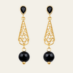 14K Gold Plated Black Agate Drop Earrings