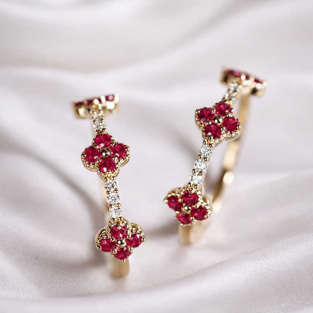 Sterling Silver Red Zircon Flower Ring