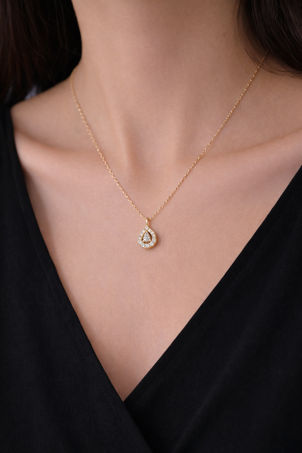 Sterling Silver Teardrop Necklace 18K Gold Plated