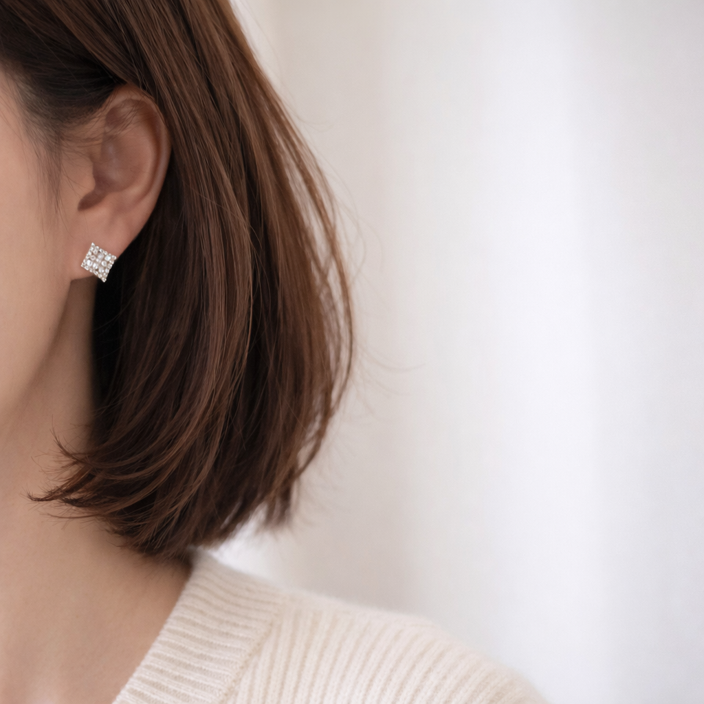 Sterling Silver Square Zircon Stud Earrings