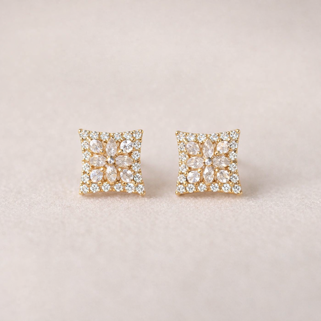 Sterling Silver Square Zircon Stud Earrings