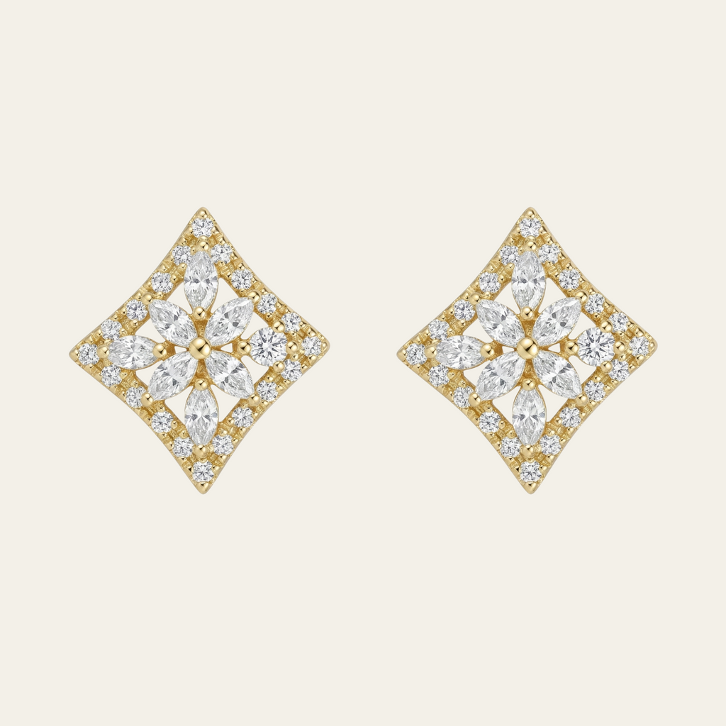 Sterling Silver Square Zircon Stud Earrings
