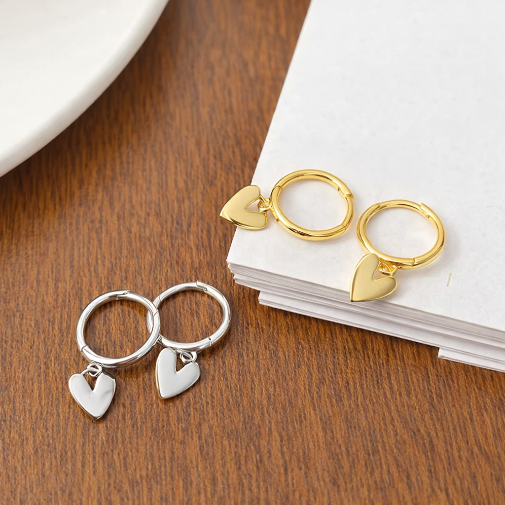 Sterling Silver Heart Hoop Earrings