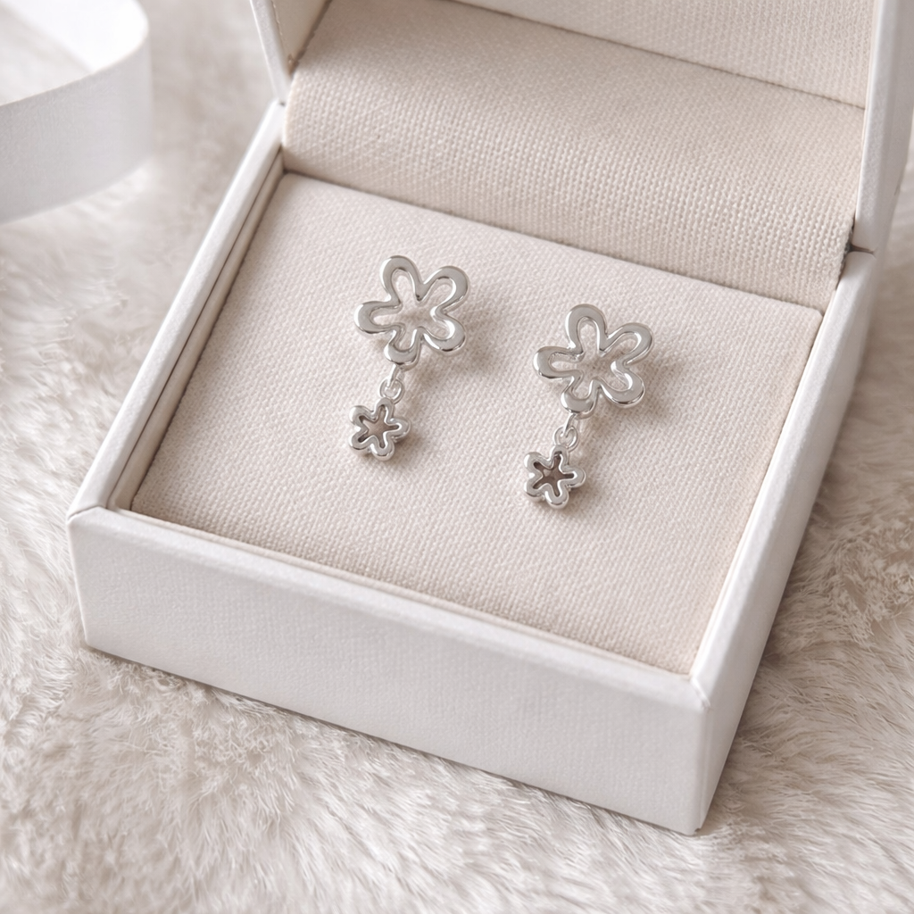Sterling Silver Flower Drop Earrings