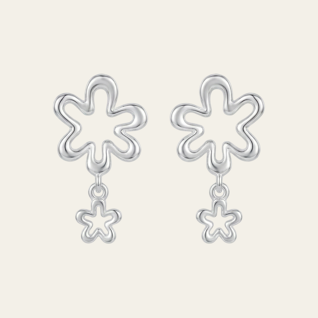 Sterling Silver Flower Drop Earrings