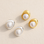 Sterling Silver Polished Pearl Stud Earrings