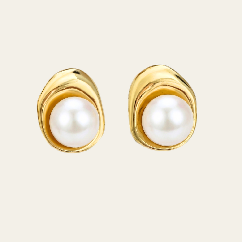 Sterling Silver Polished Pearl Stud Earrings