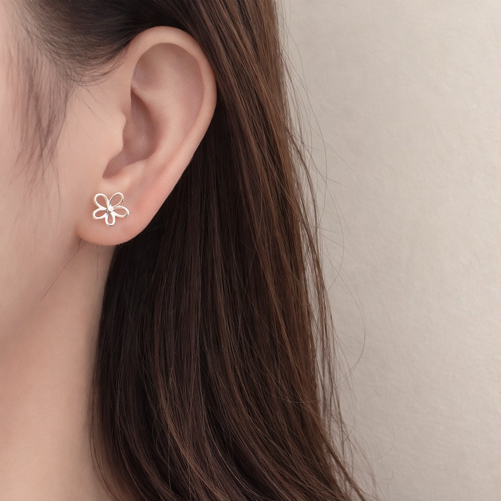 Sterling Silver Polished  Flower Stud Earrings