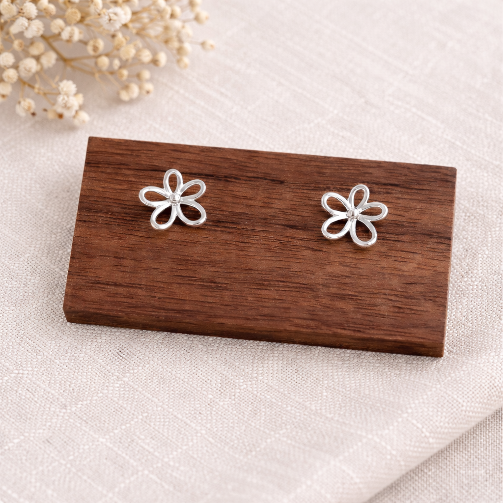 Sterling Silver Flower Drop Earrings