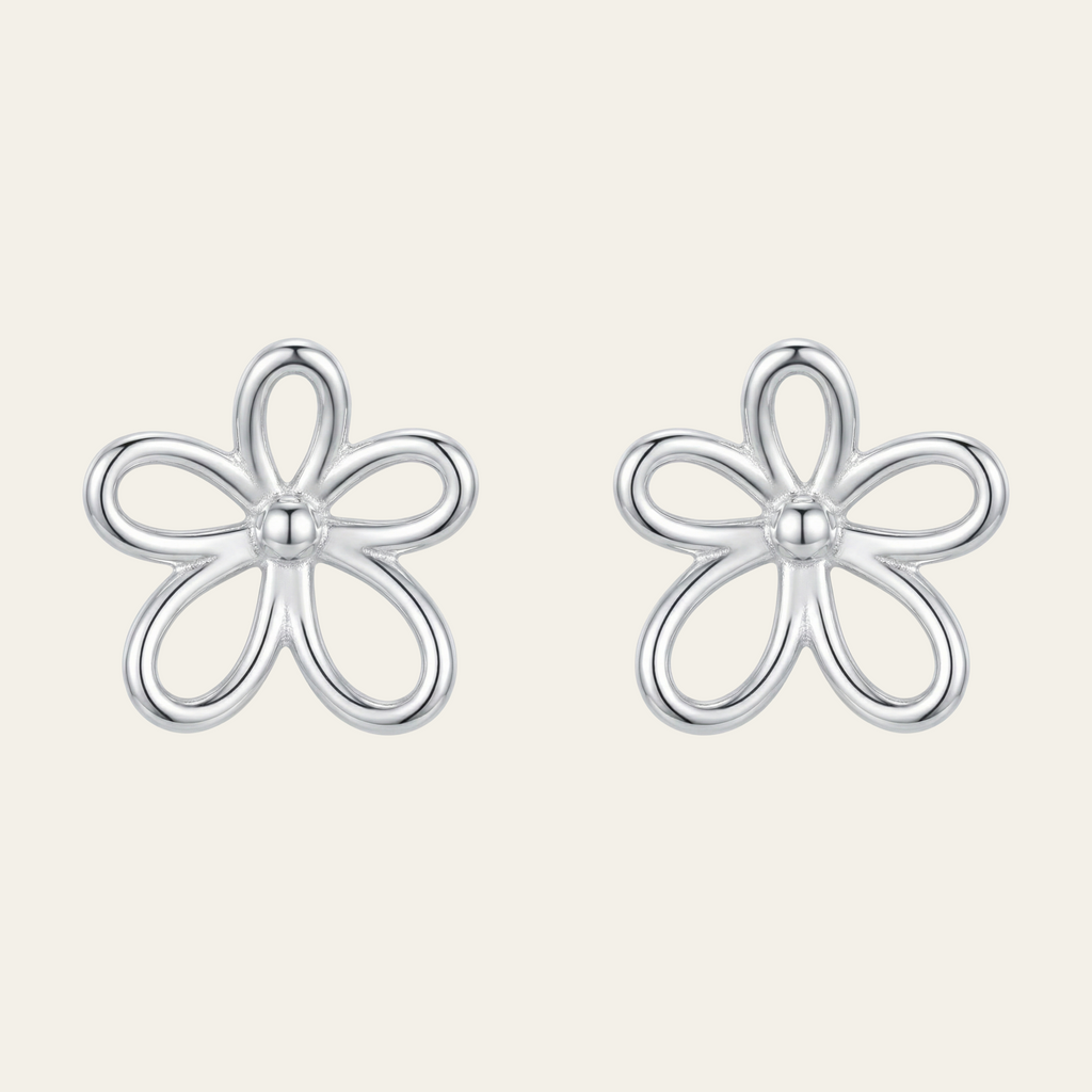 Sterling Silver Polished  Flower Stud Earrings