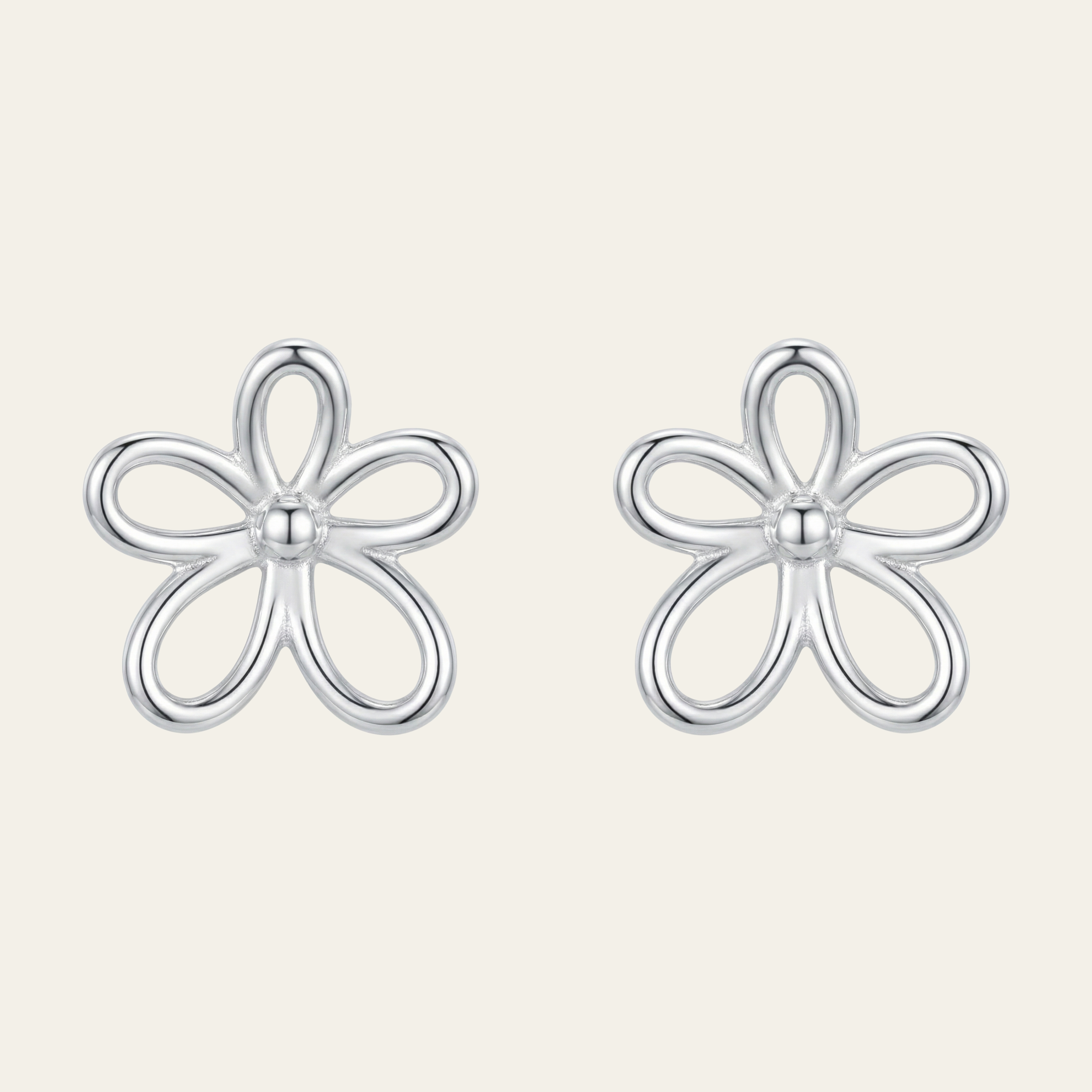 Sterling Silver Polished  Flower Stud Earrings