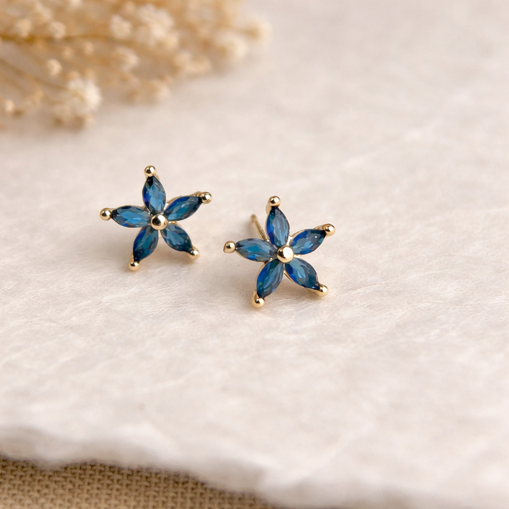Sterling Silver Blue Floral Zircon Stud Earrings
