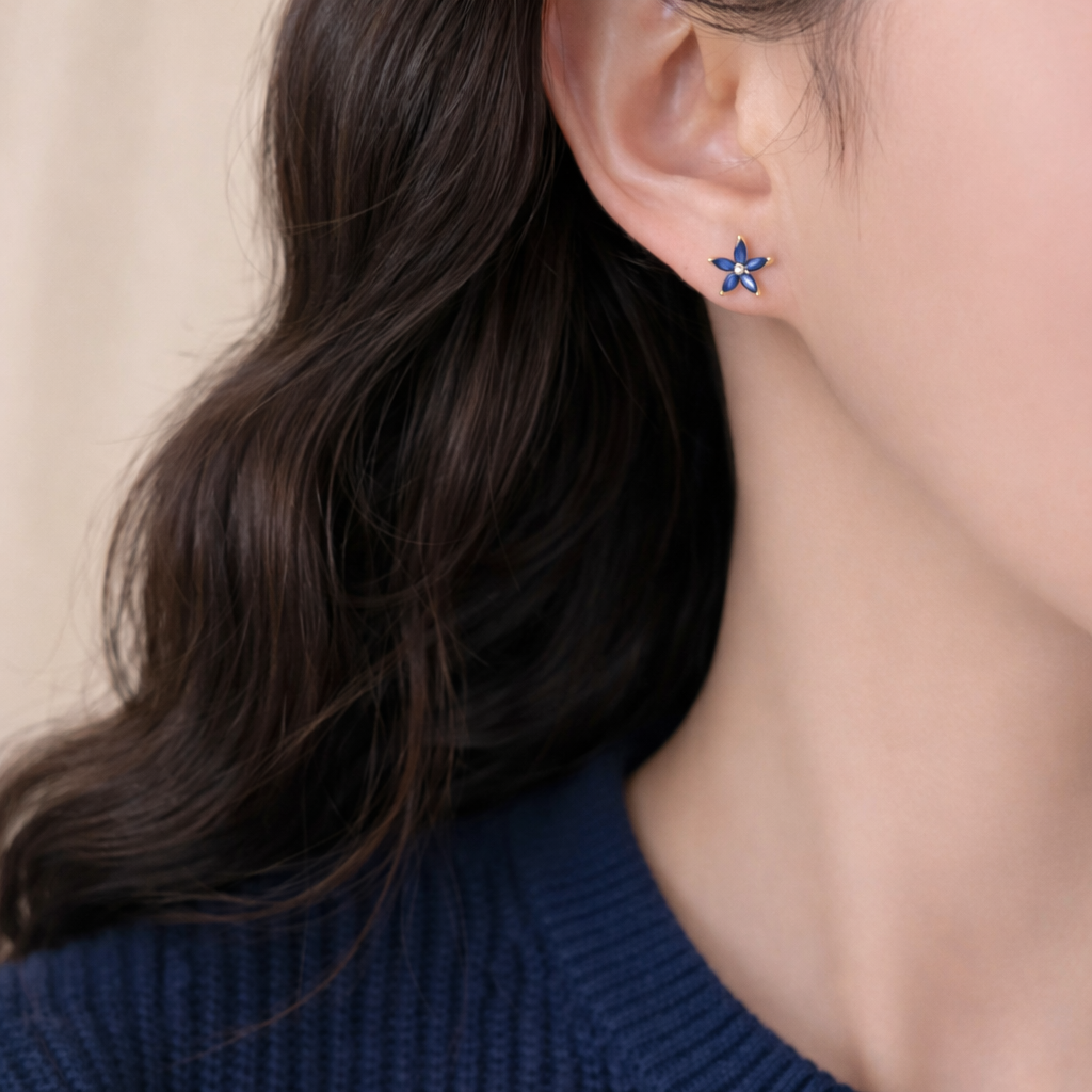 Sterling Silver Blue Floral Zircon Stud Earrings
