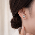 Sterling Silver Emerald Green Floral Zircon Stud Earrings