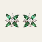 Sterling Silver Emerald Green Floral Zircon Stud Earrings