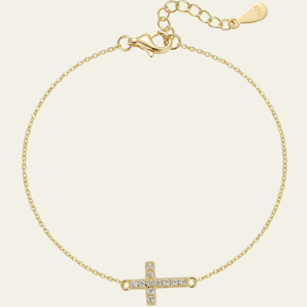 Sterling Silver Minimal Cross Zircon Bracelet