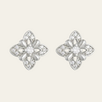Sterling Silver Floral Zircon Stud Earrings