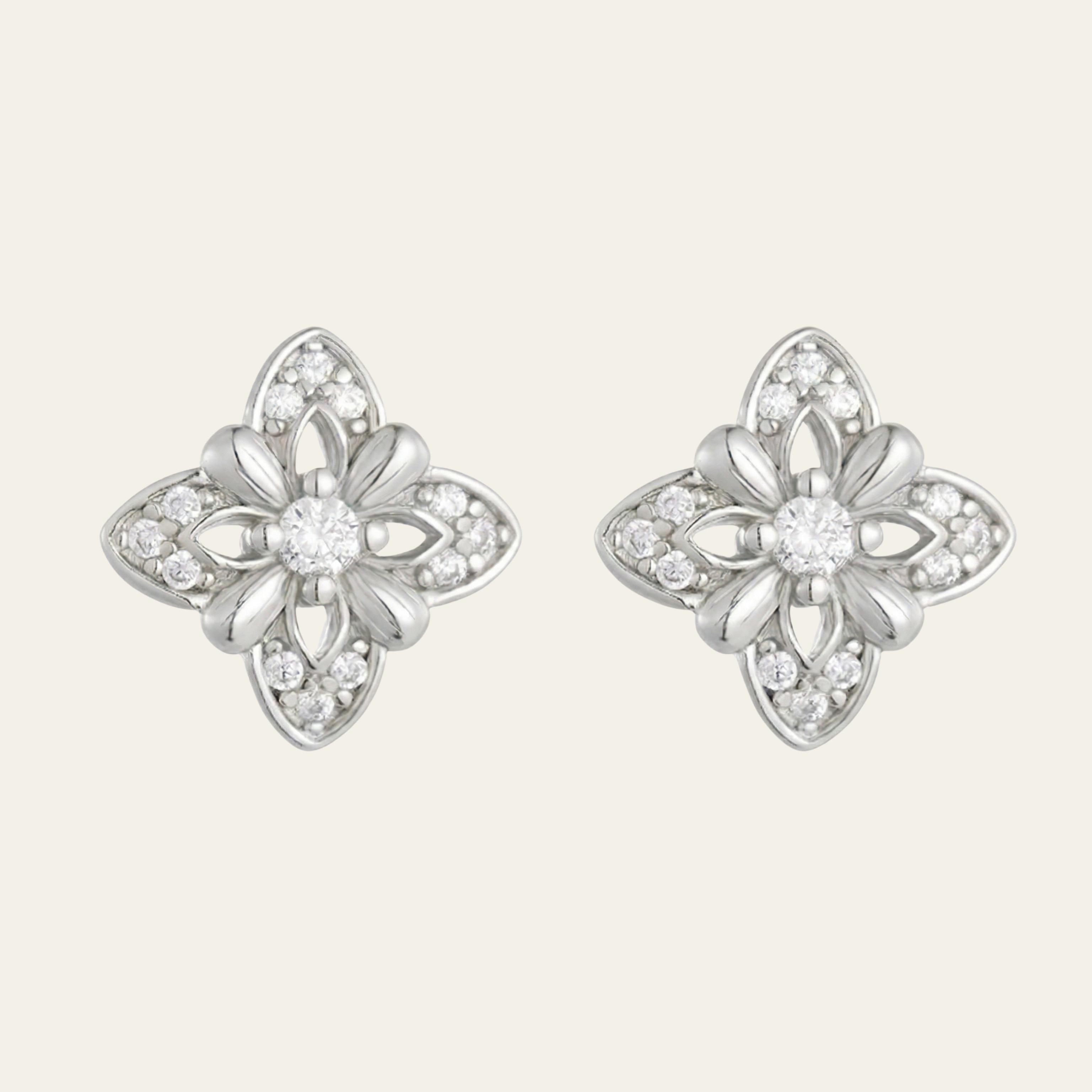 Sterling Silver Floral Zircon Stud Earrings