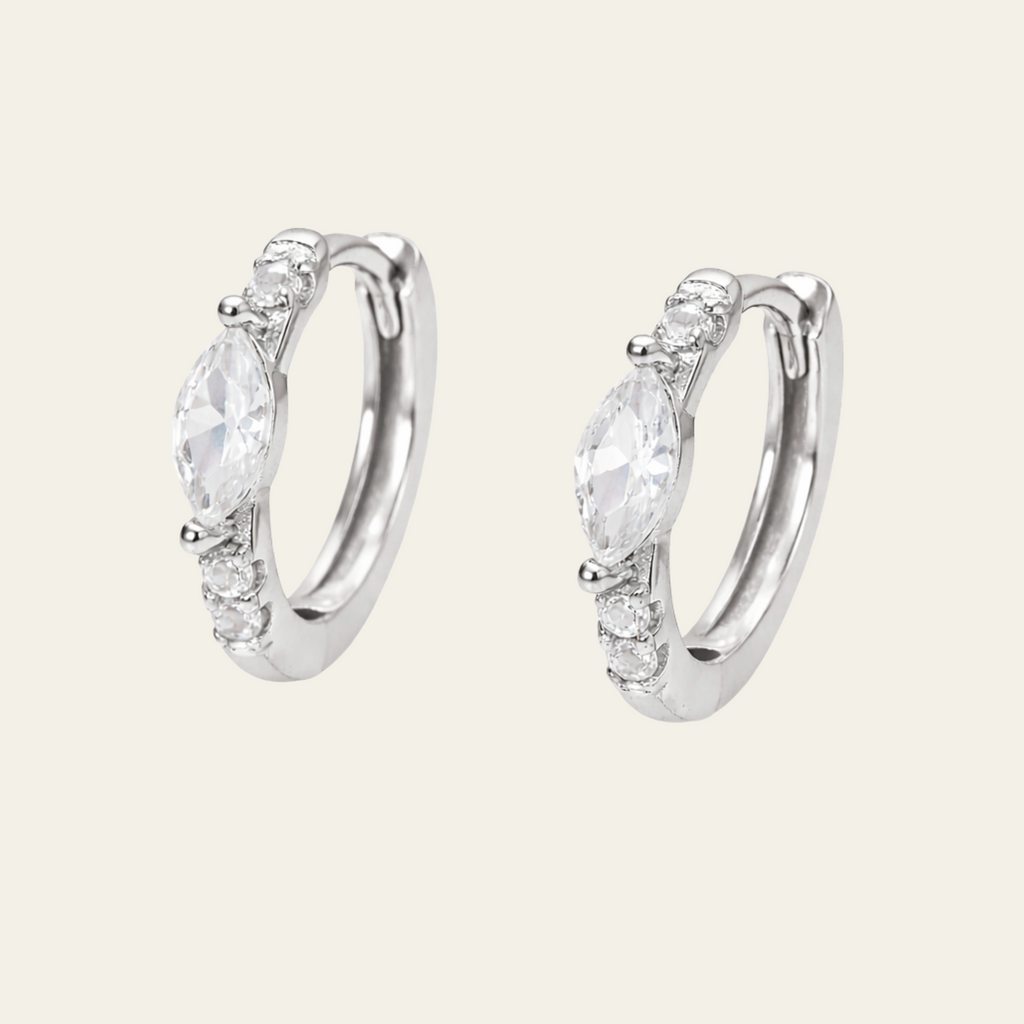 Sterling Silver Minimal Oval Zircon Huggie Earrings