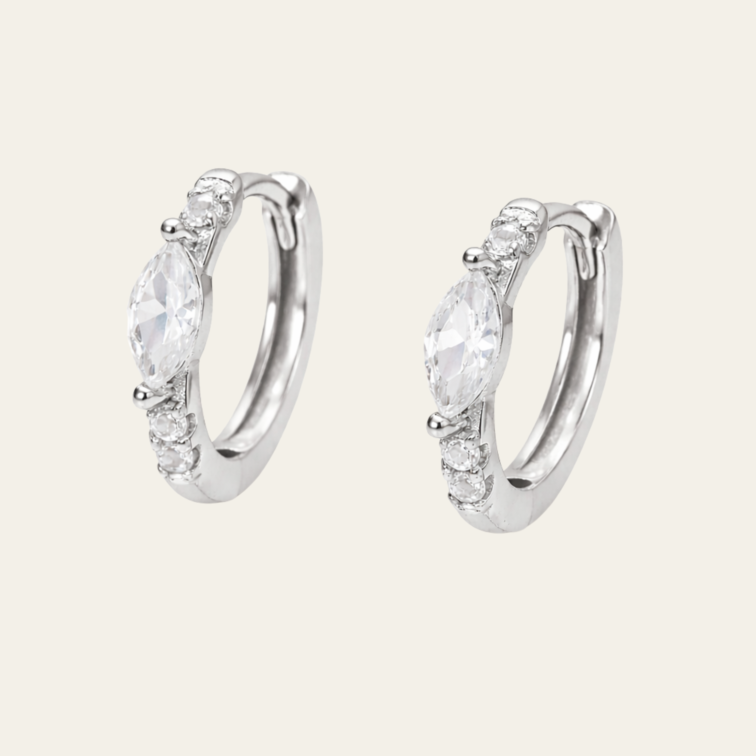 Sterling Silver Minimal Oval Zircon Huggie Earrings