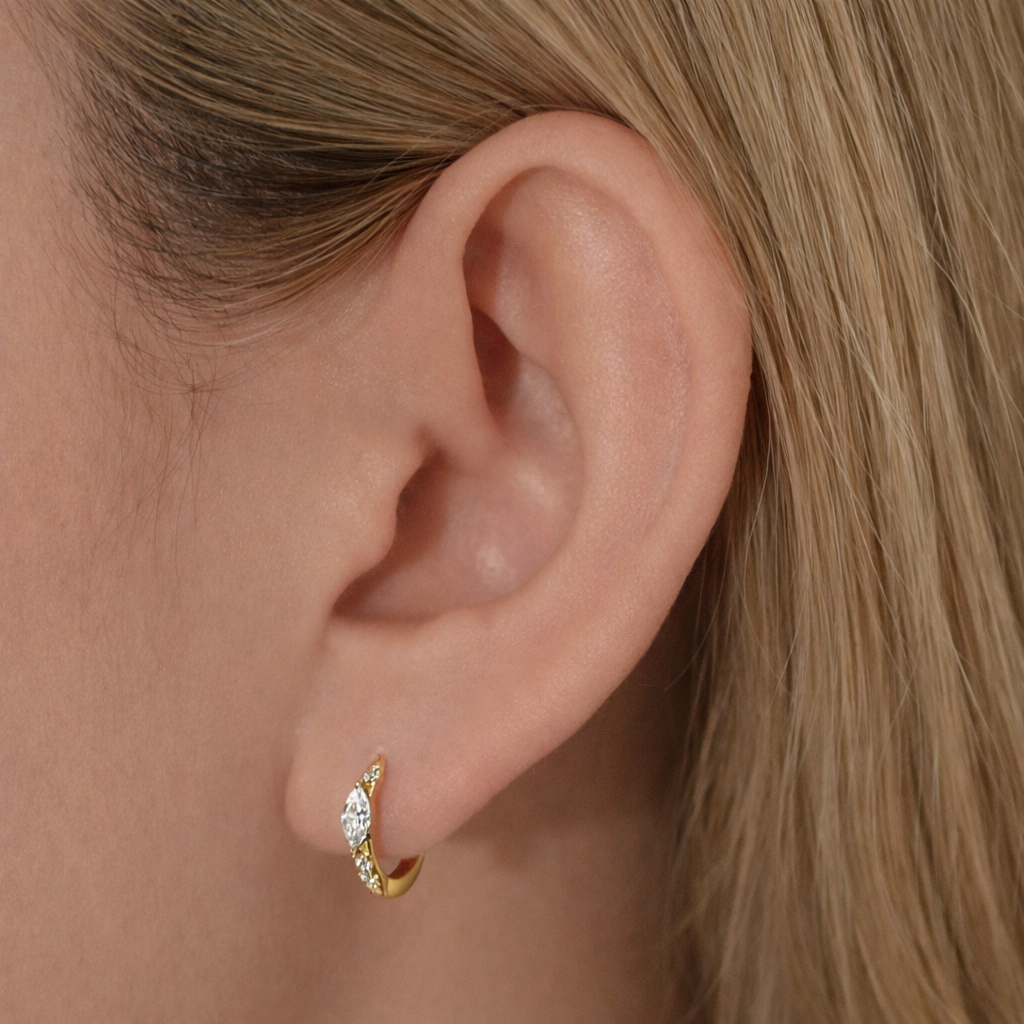 Sterling Silver Minimal Oval Zircon Huggie Earrings