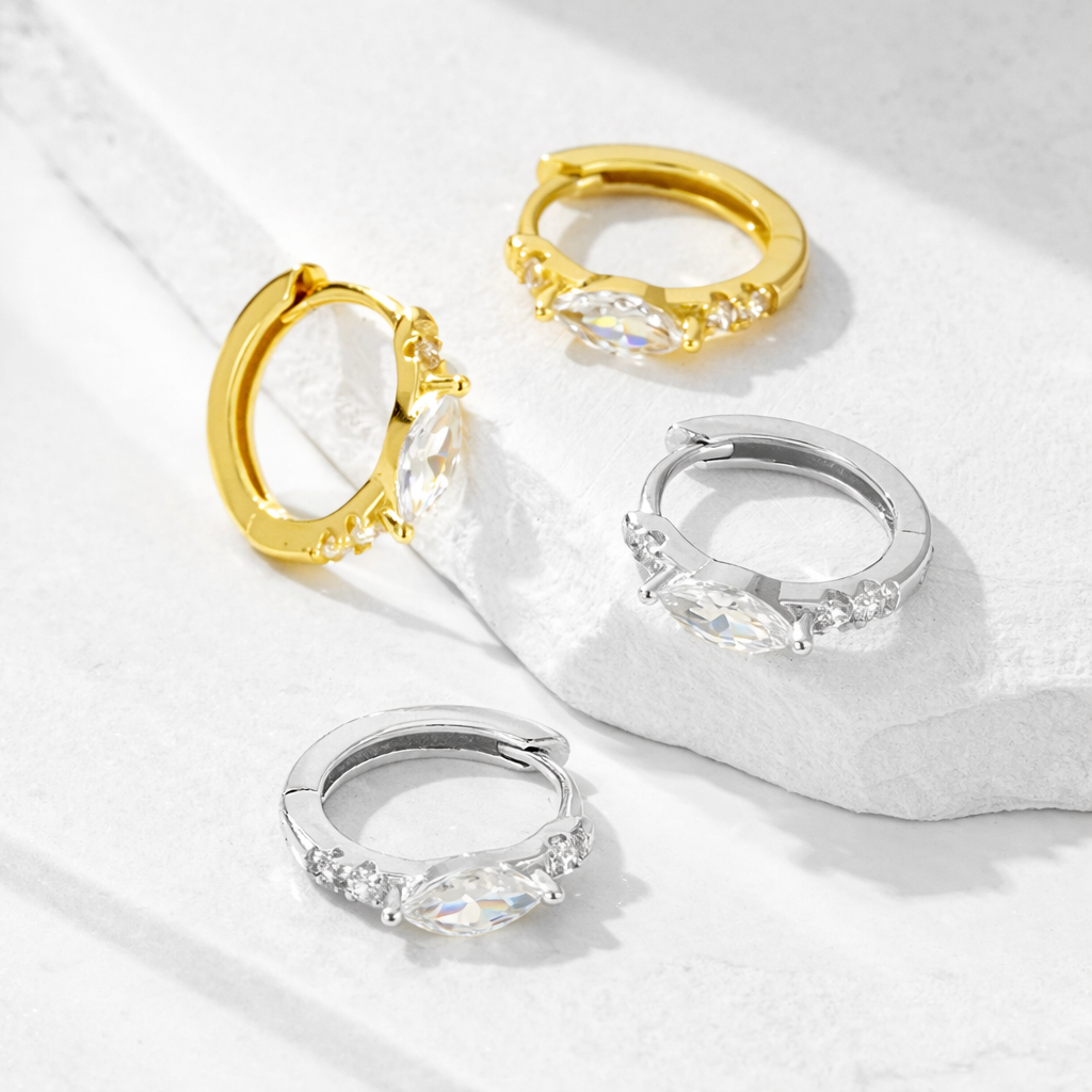 Sterling Silver Minimal Oval Zircon Huggie Earrings