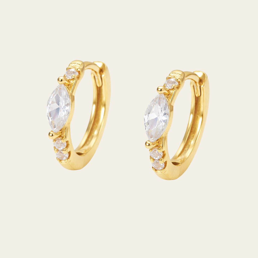 Sterling Silver Minimal Oval Zircon Huggie Earrings