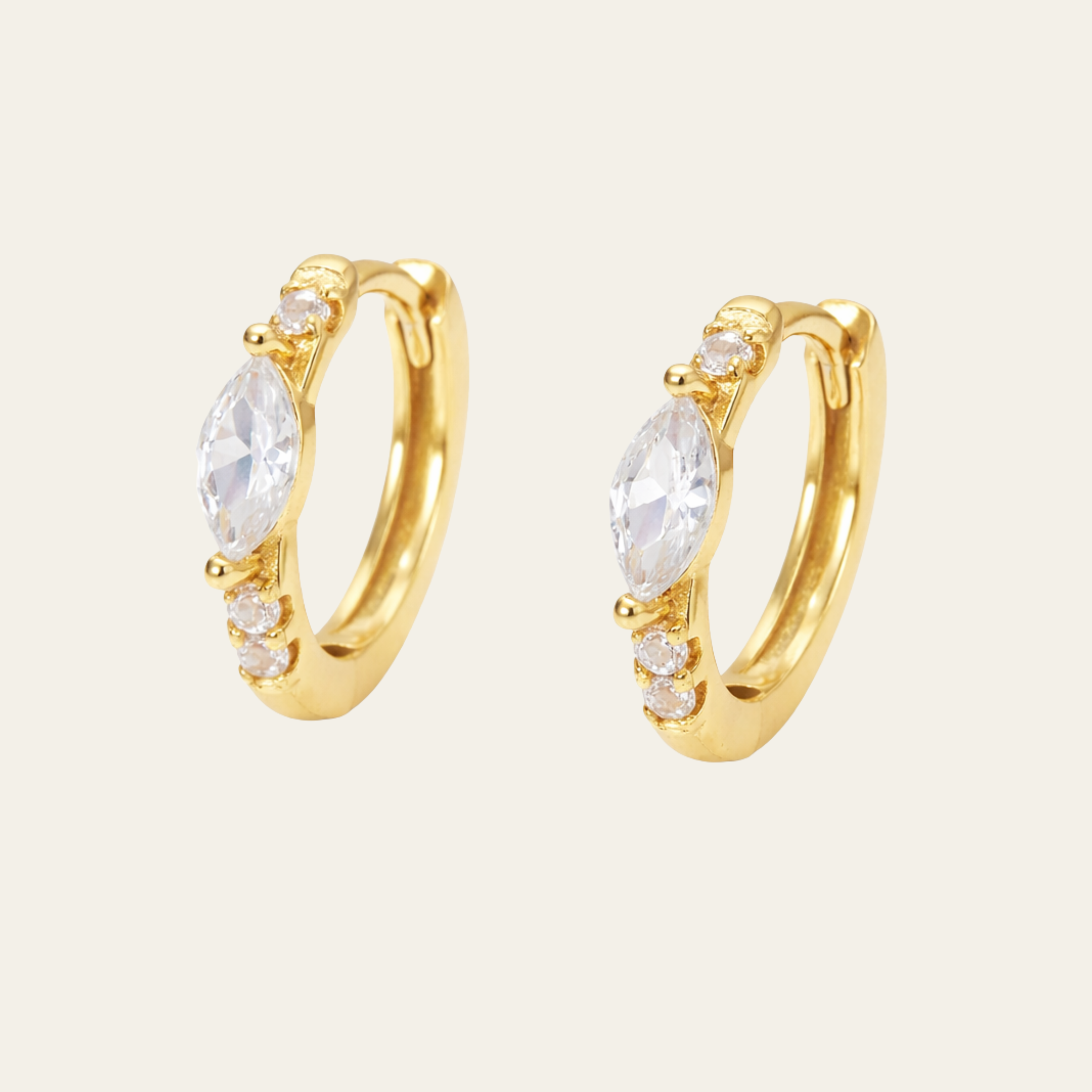 Sterling Silver Minimal Oval Zircon Huggie Earrings