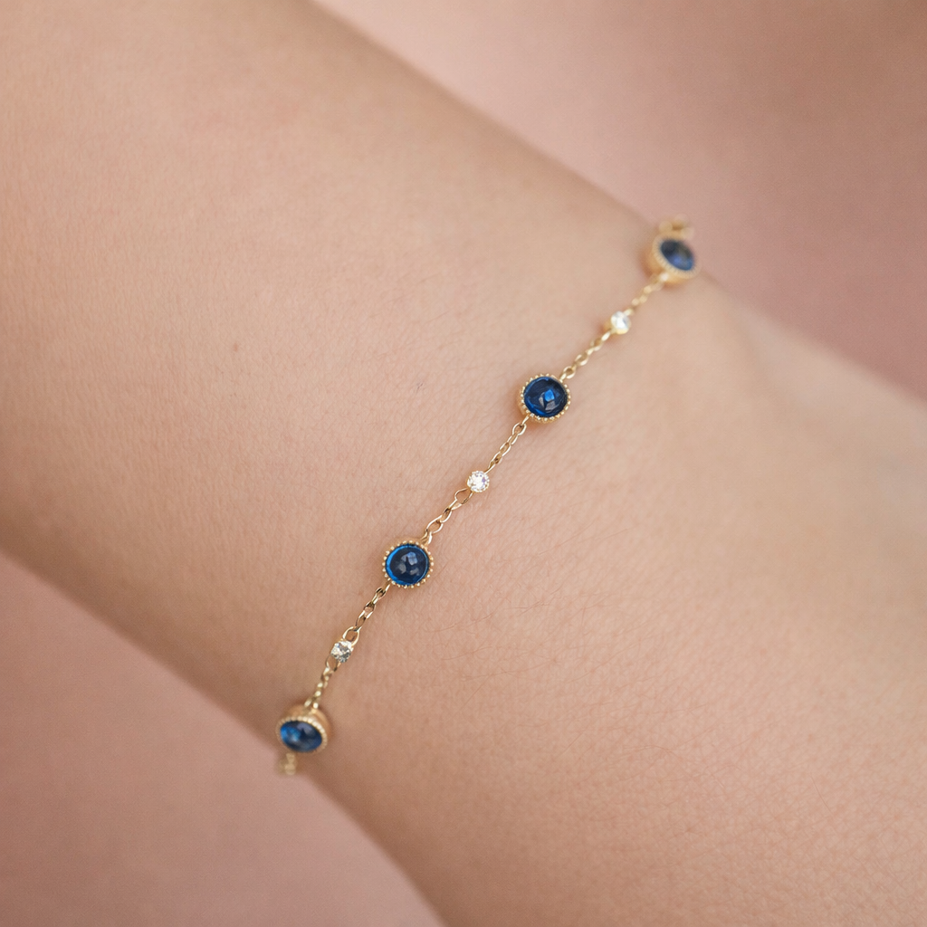 Sterling Silver Blue Zircon Adjustable Chain Bracelet