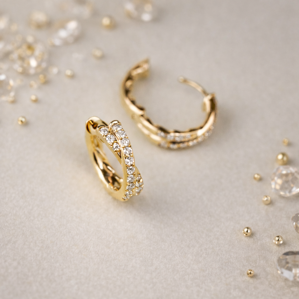 Sterling Silver 18K Gold Plated Zircon Huggie Hoop Earrings