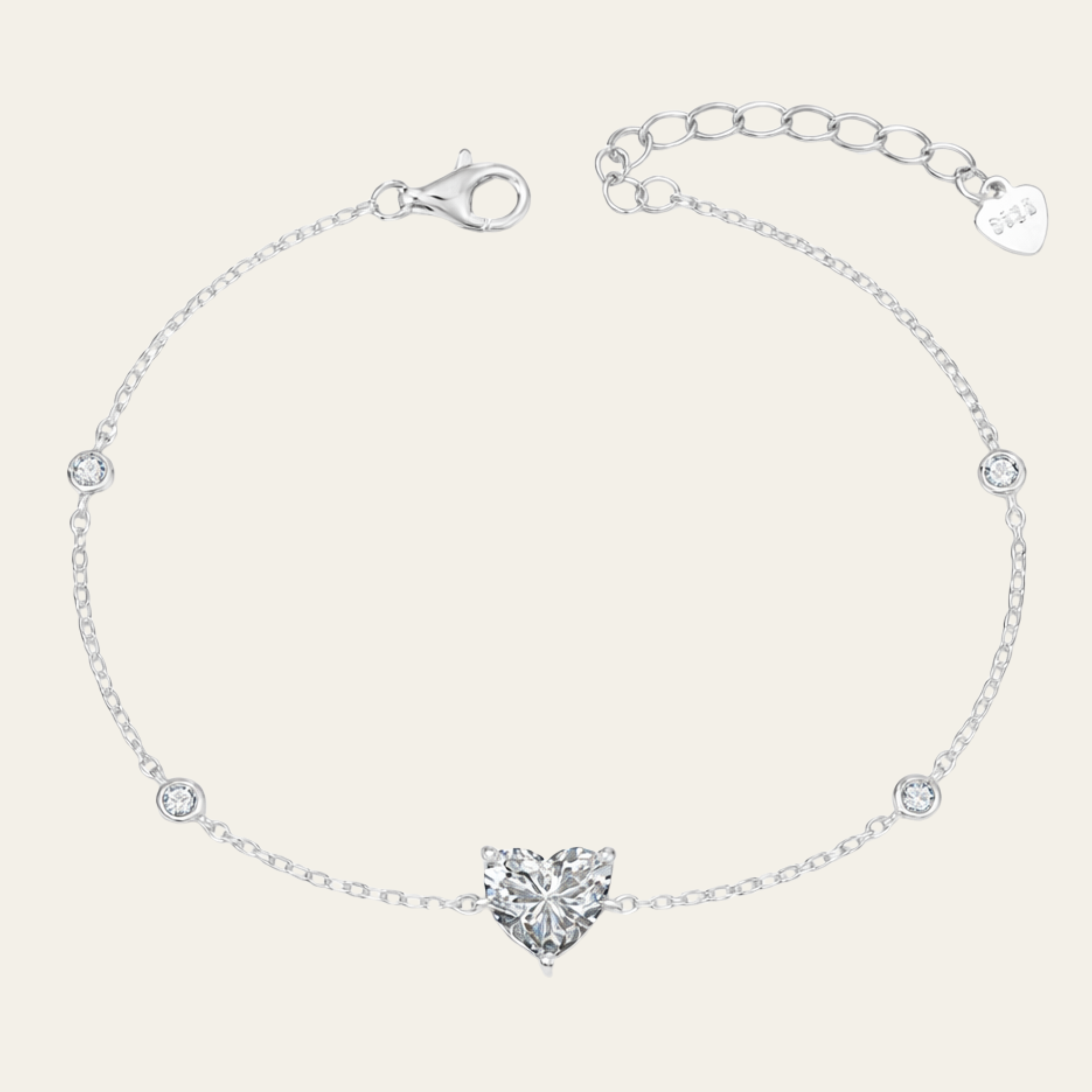 Sterling Silver Heart Zircon Chain Bracelet