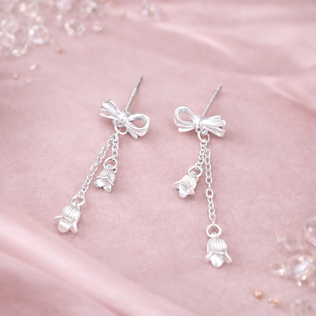 Sterling Silver Flower Butterfly Chain Drop Earrings