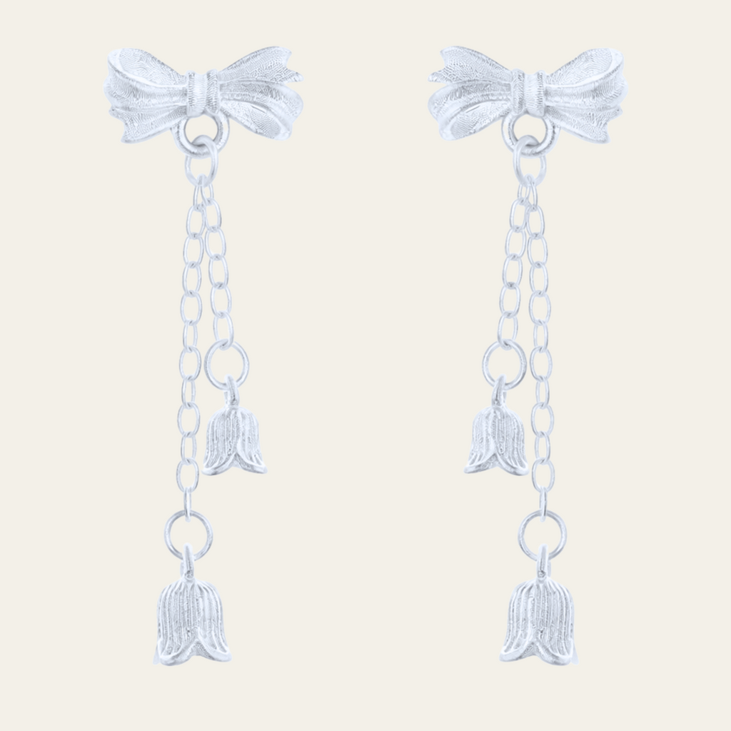 Sterling Silver Flower Butterfly Chain Drop Earrings