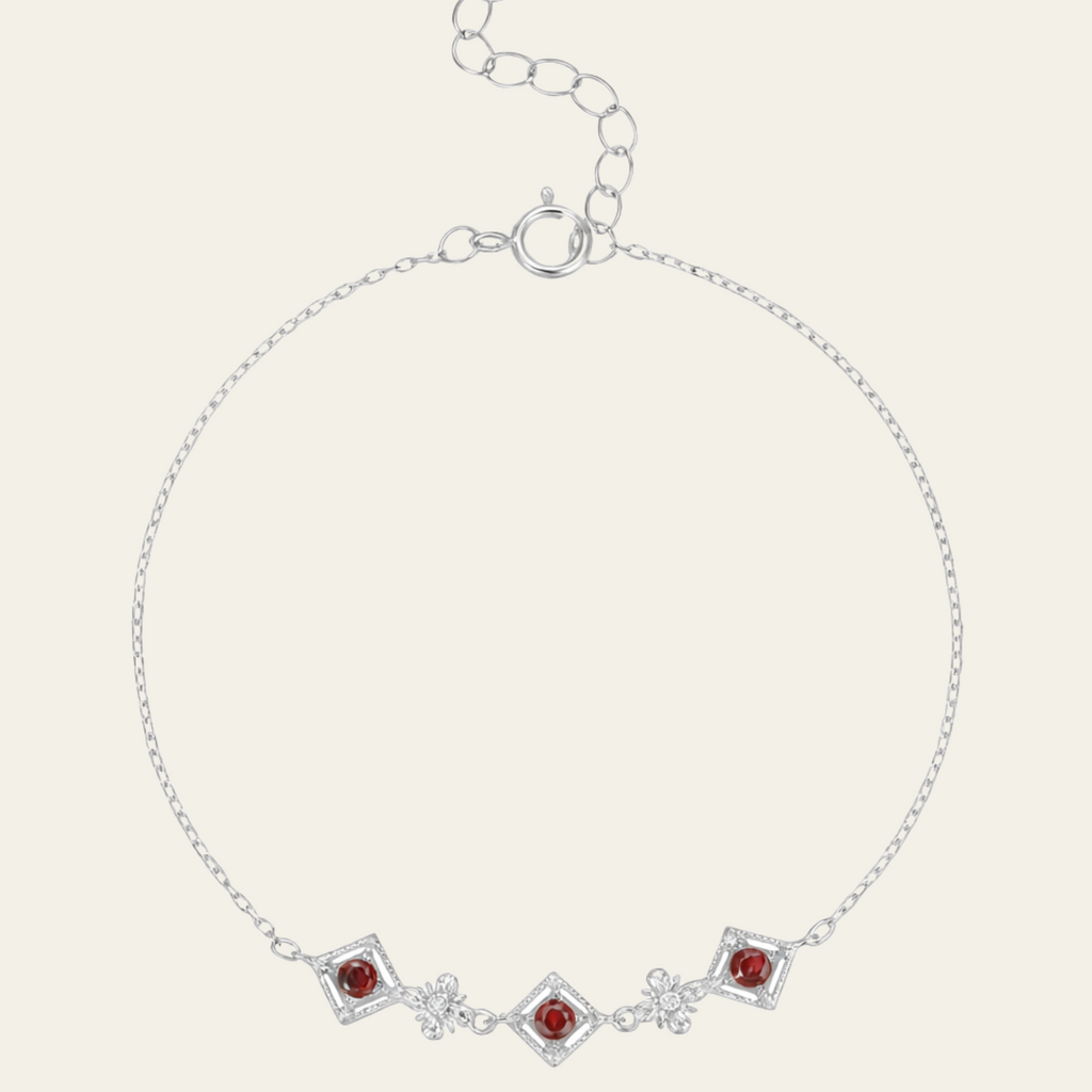 Sterling Silver Geometric Red Stone Bracelet