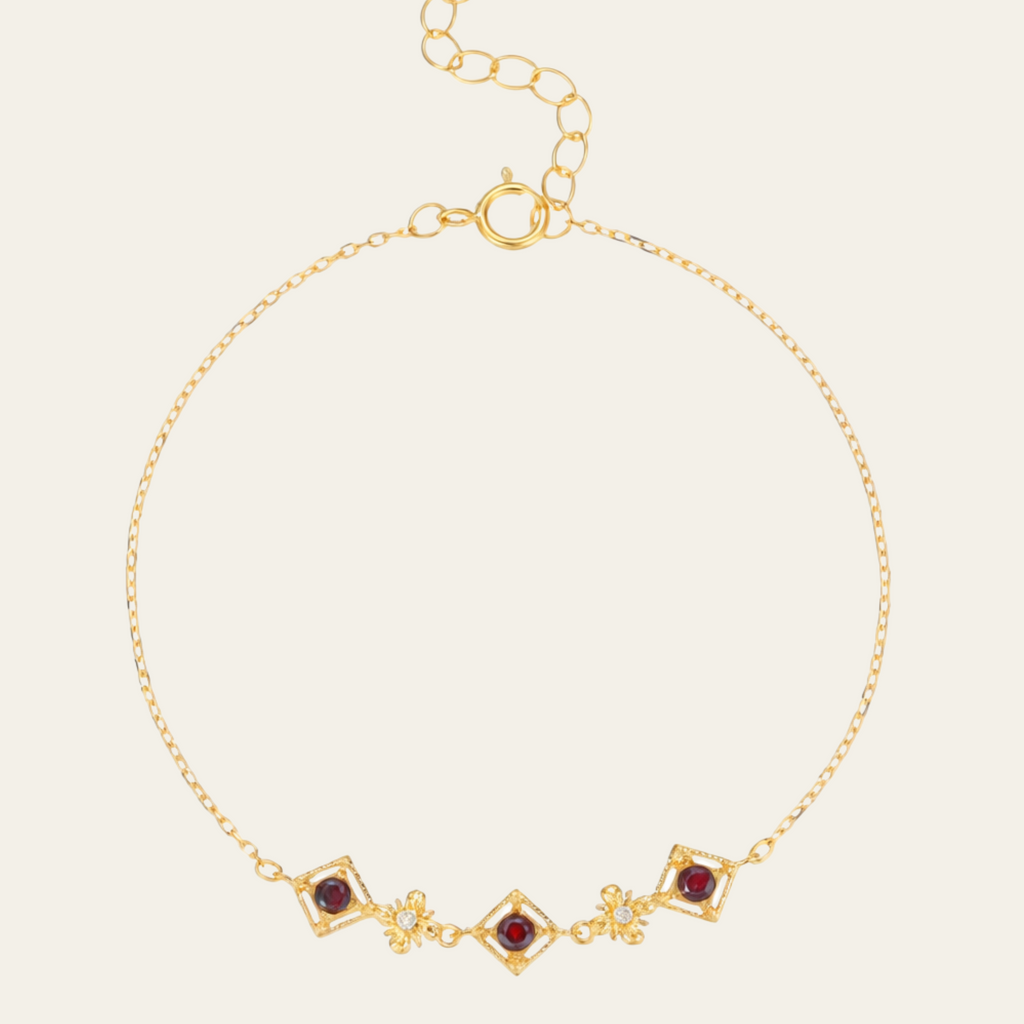 Sterling Silver Geometric Red Stone Bracelet