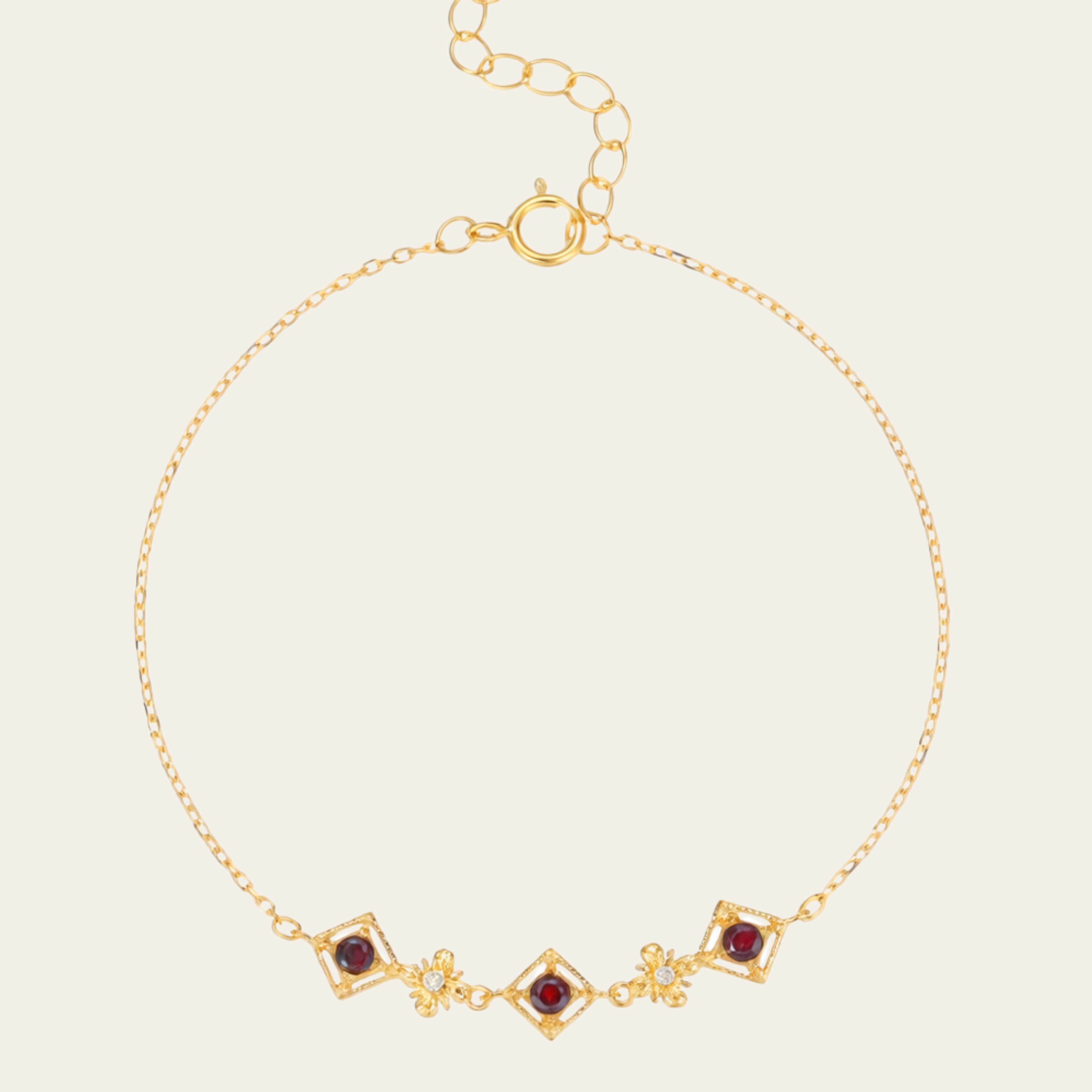 Sterling Silver Geometric Red Stone Bracelet