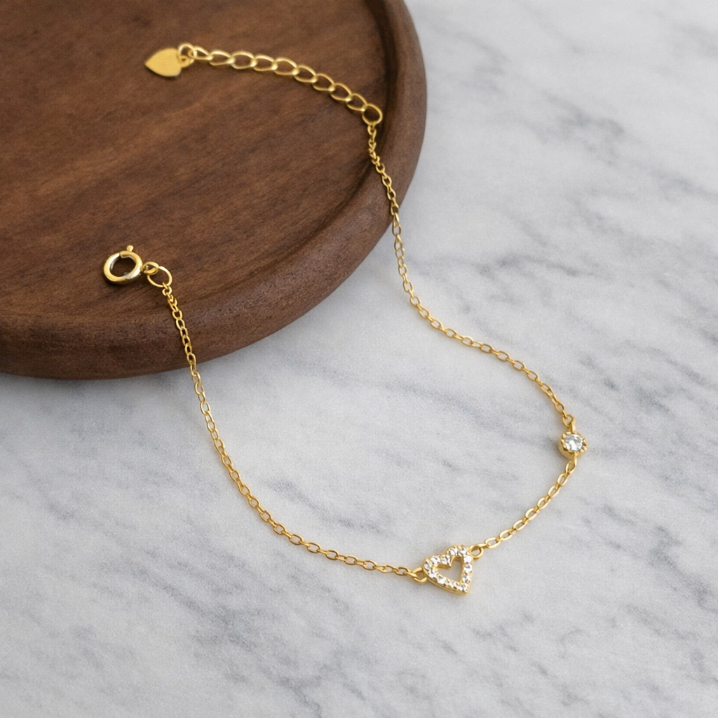 Sterling Silver Heart Zircon Chain Bracelet
