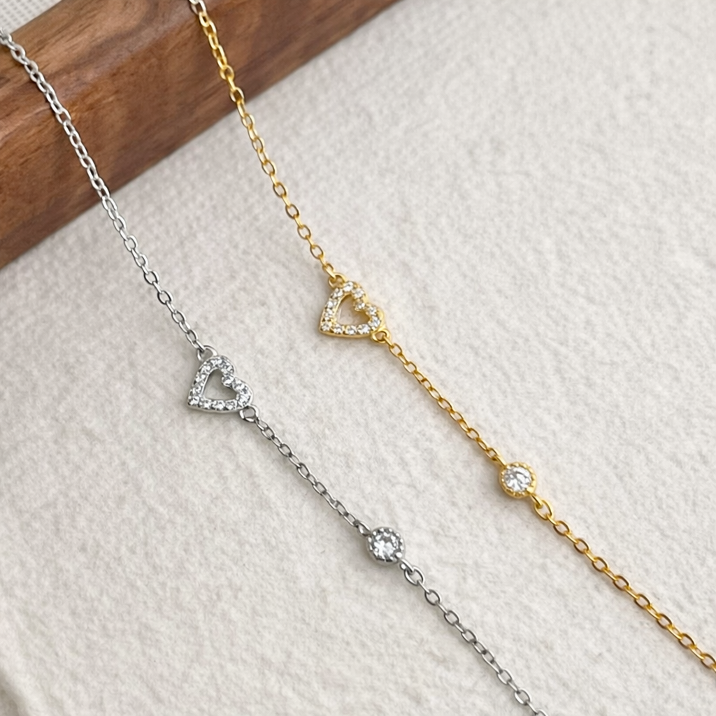 Sterling Silver Heart Zircon Chain Bracelet