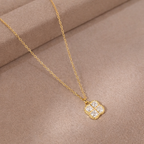 Sterling Silver Square Flower Zircon Necklace