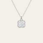 Sterling Silver Square Flower Zircon Necklace