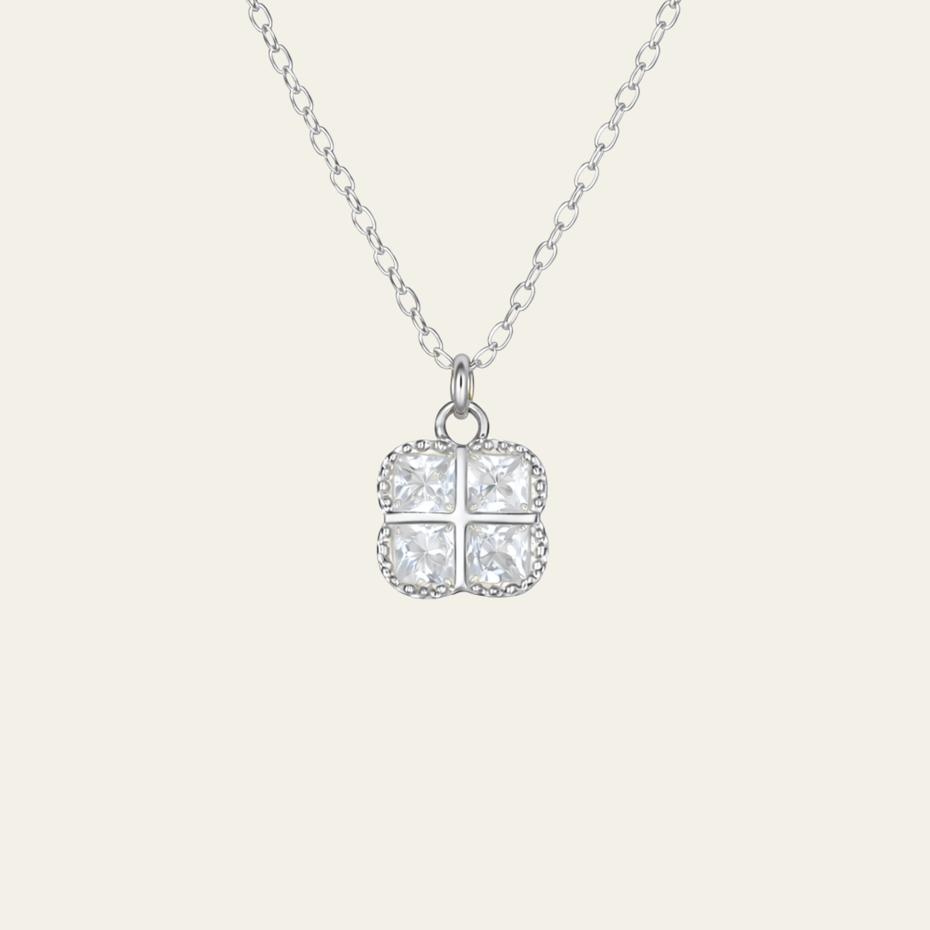 Sterling Silver Square Flower Zircon Necklace