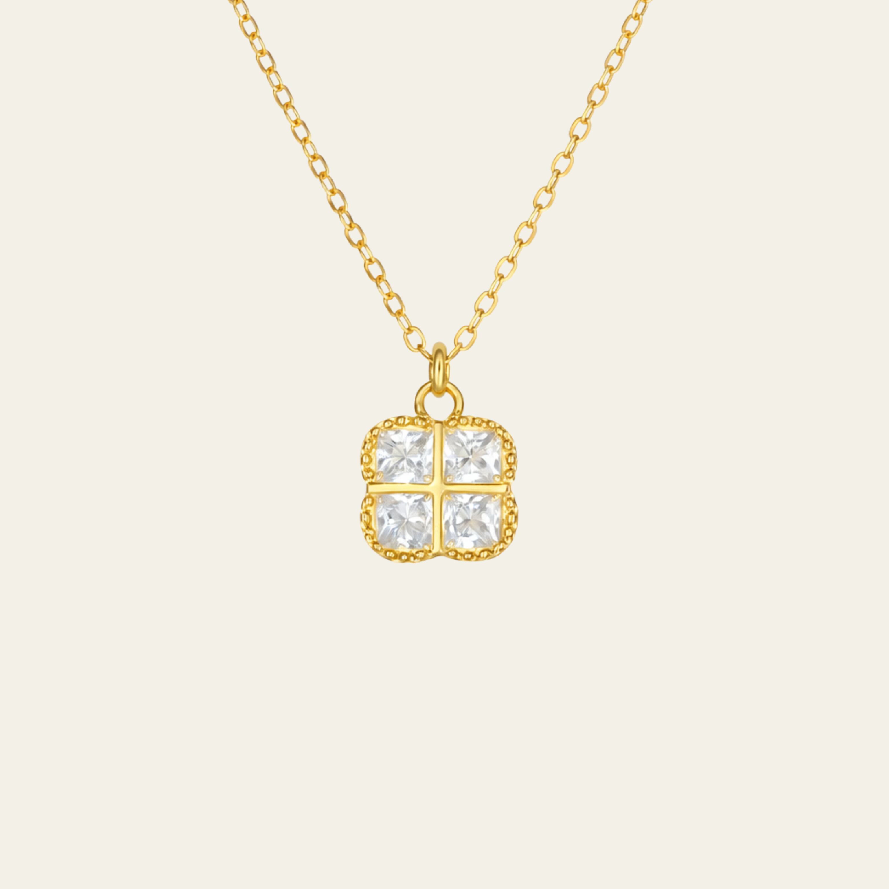 Sterling Silver Square Flower Zircon Necklace